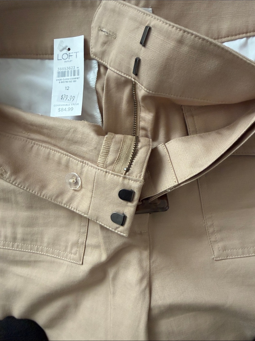 LOFT Tan High-Rise Wide Leg Ankle/Crop Pants with Belt - Picture 5 of 12